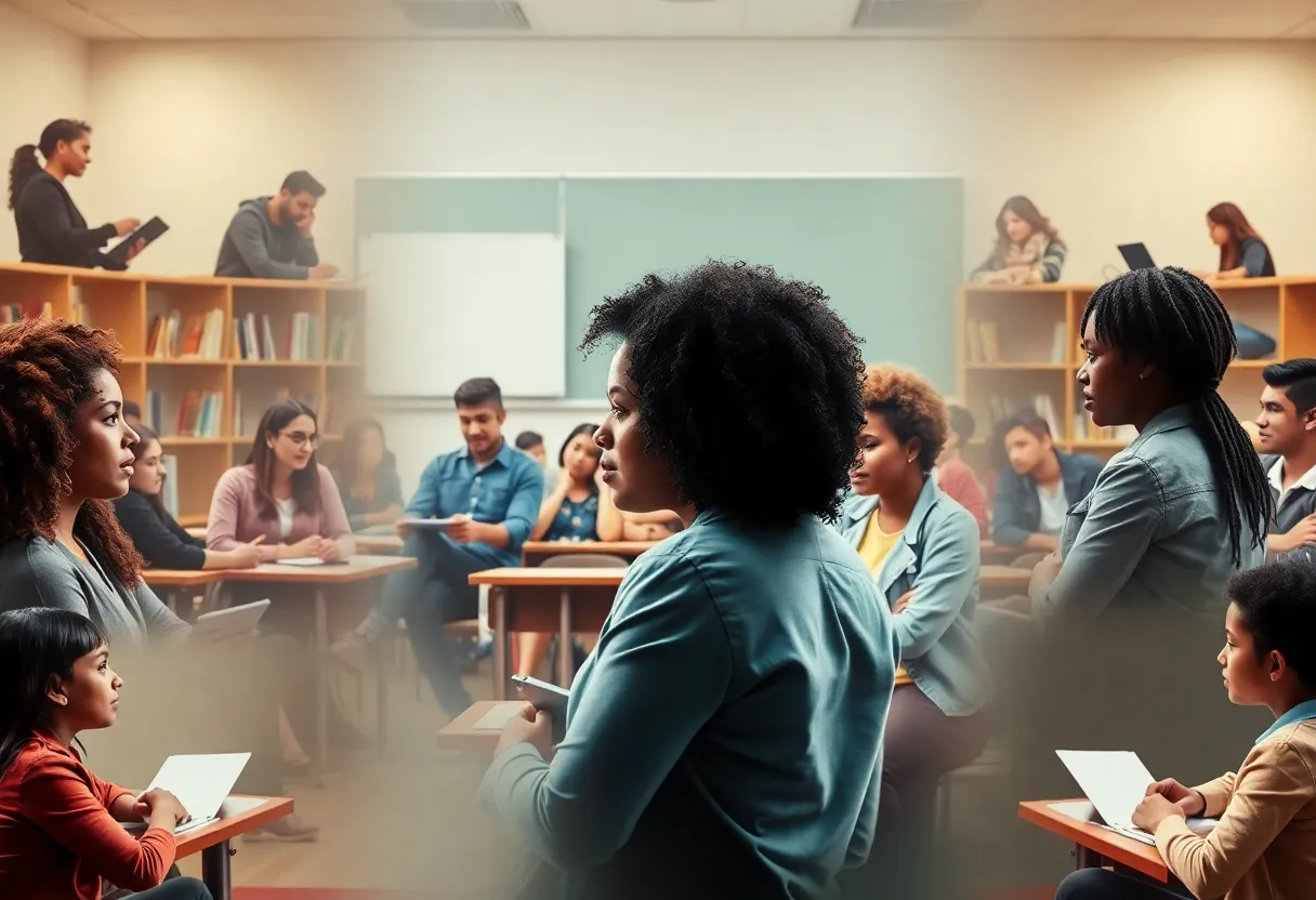 Students in a classroom discussing race and gender topics