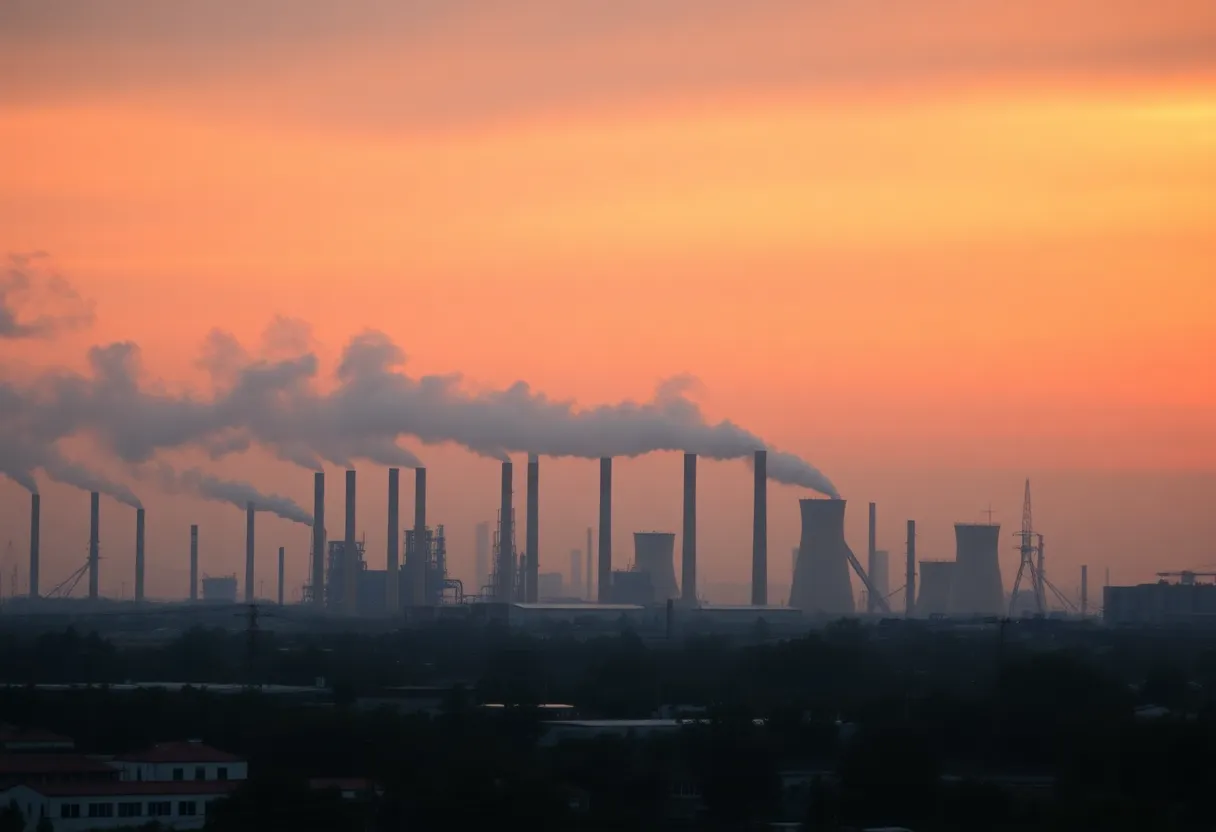 Industrial skyline in Louisiana with pollution