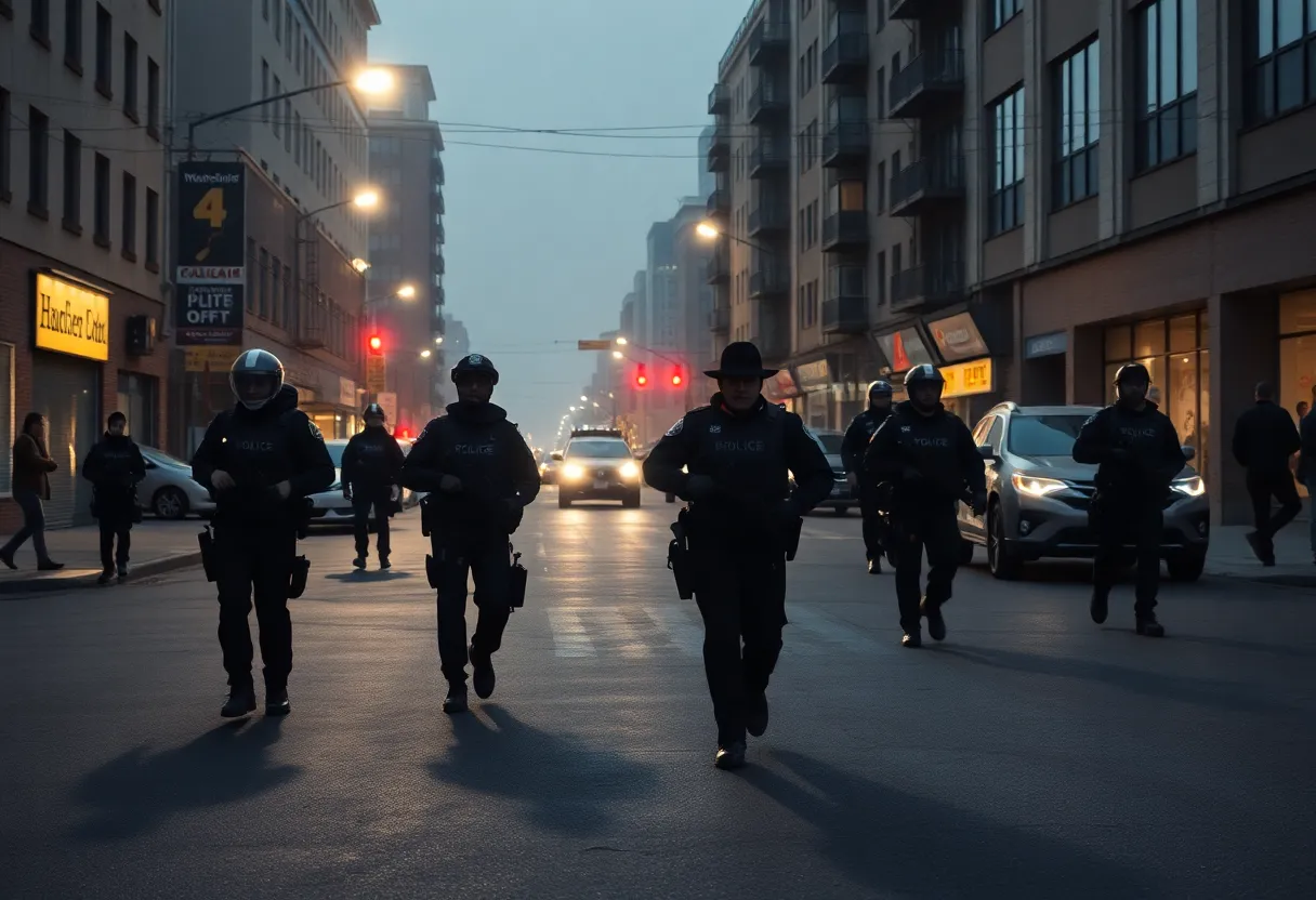 Law enforcement conducting a manhunt search operation in New Orleans