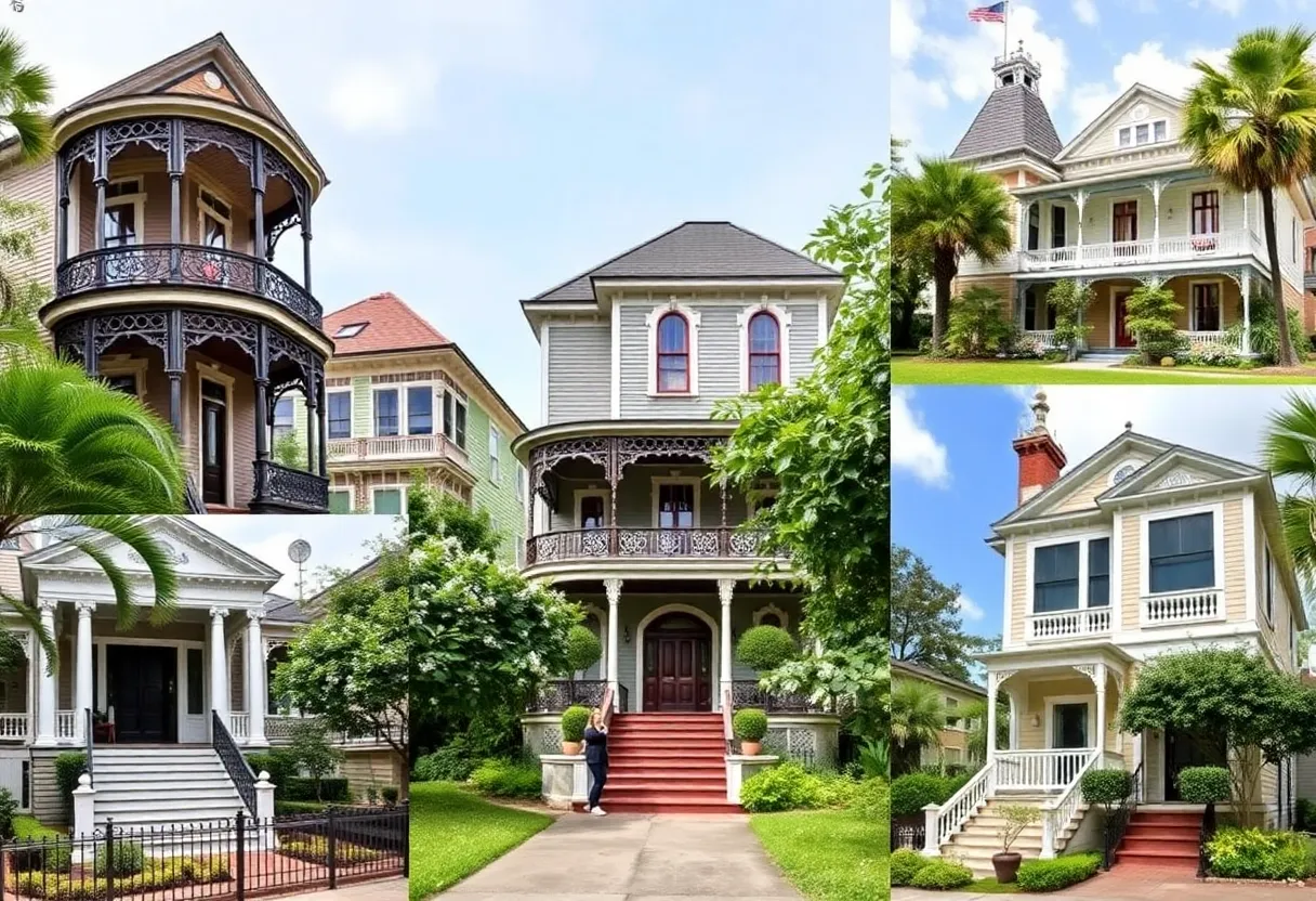 A tranquil view of luxurious historic homes located in New Orleans' Golden Rectangle.