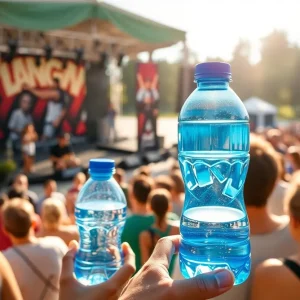 Outdoor music festival with performers and audience