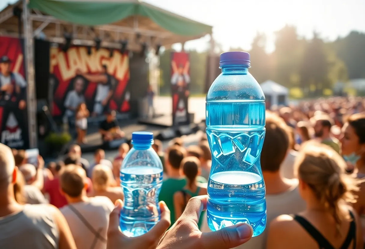 Outdoor music festival with performers and audience