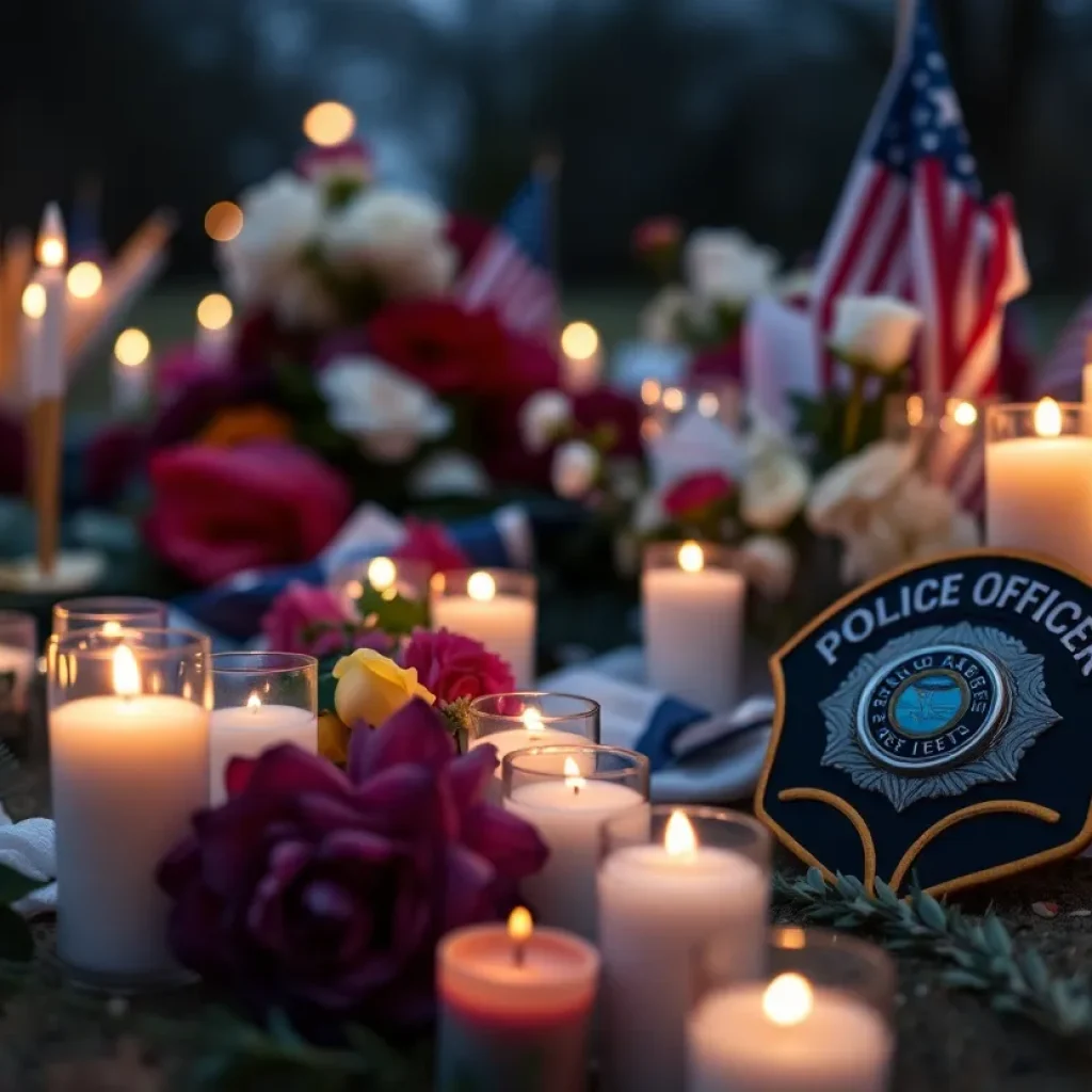 Memorial scene for a fallen police officer