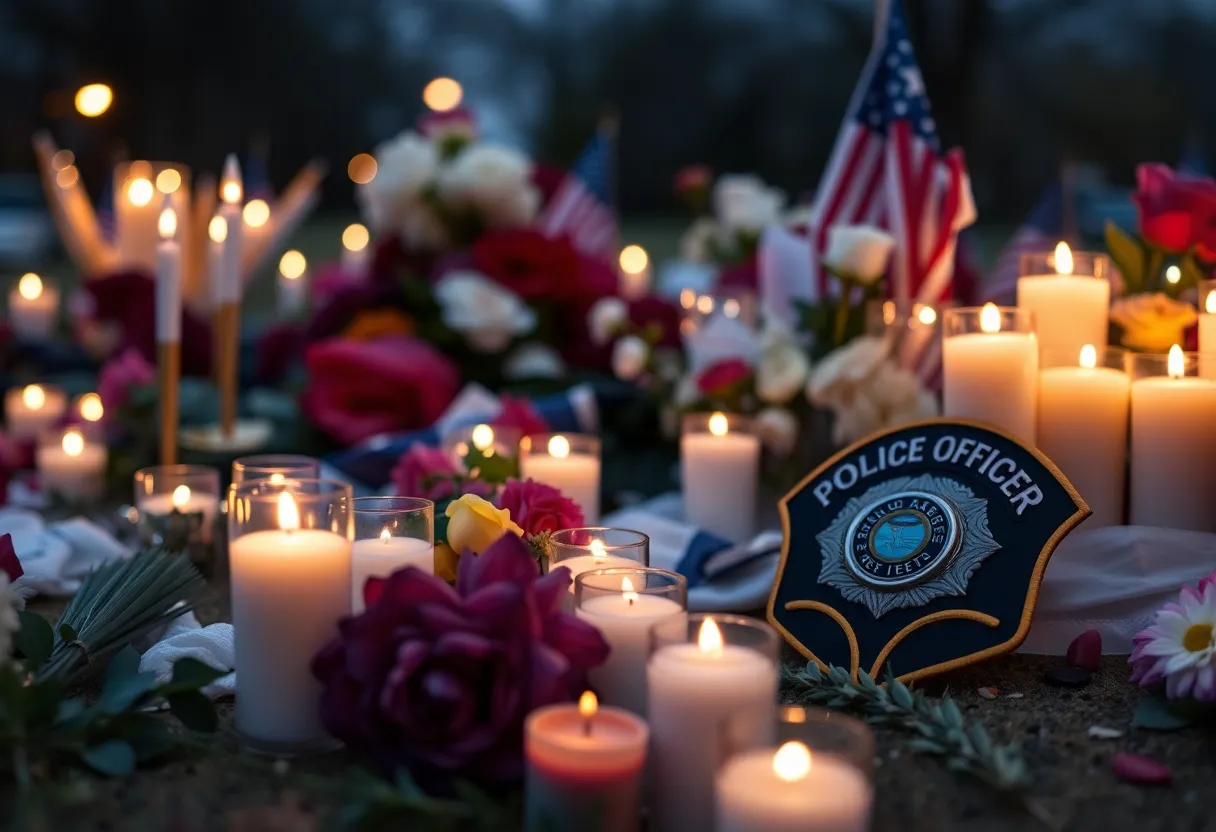 Memorial scene for a fallen police officer