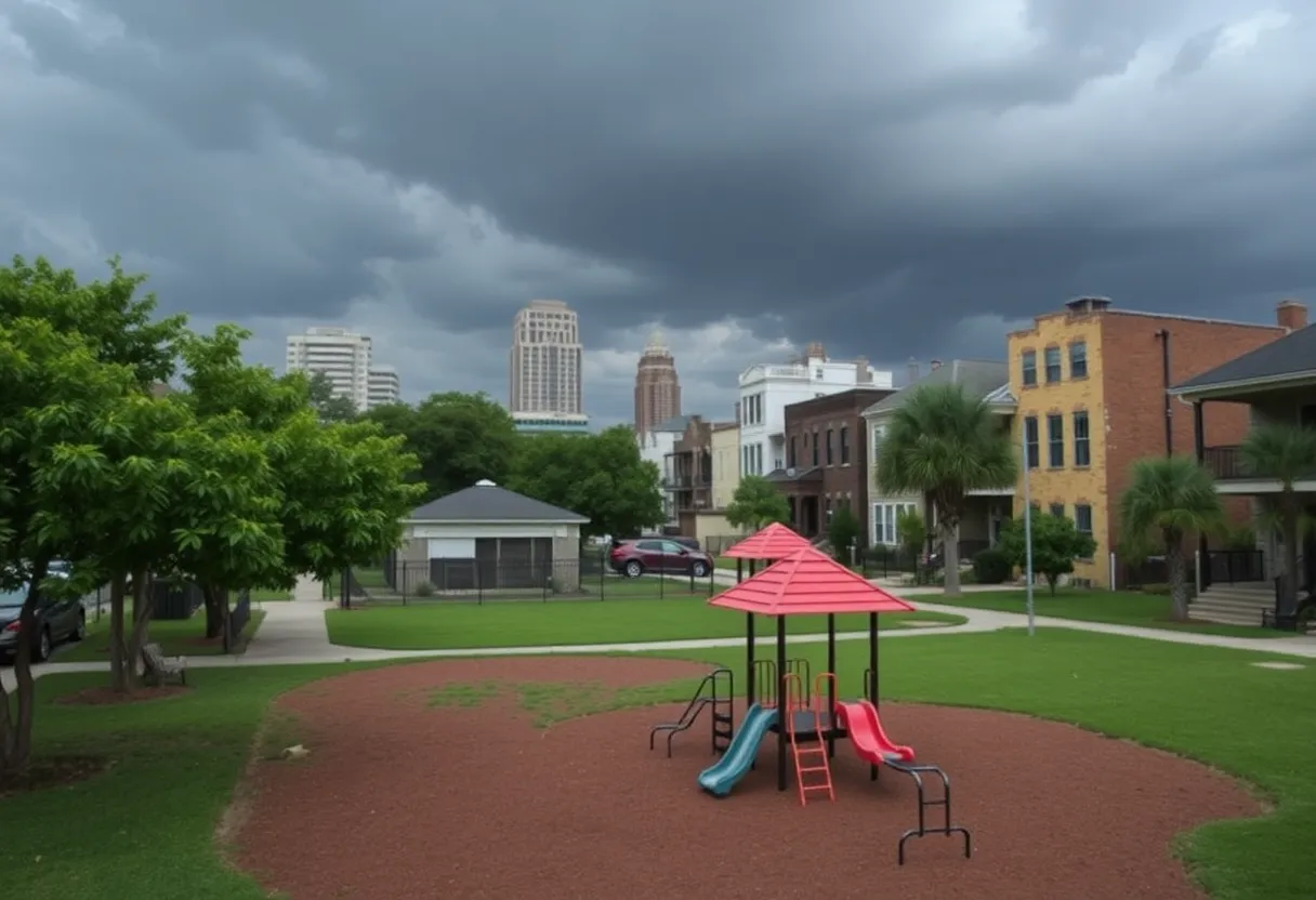 Park in a New Orleans neighborhood highlighting issues of safety