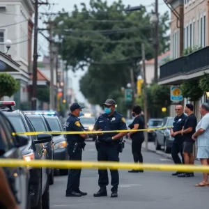 Police officers investigating a crime scene in New Orleans