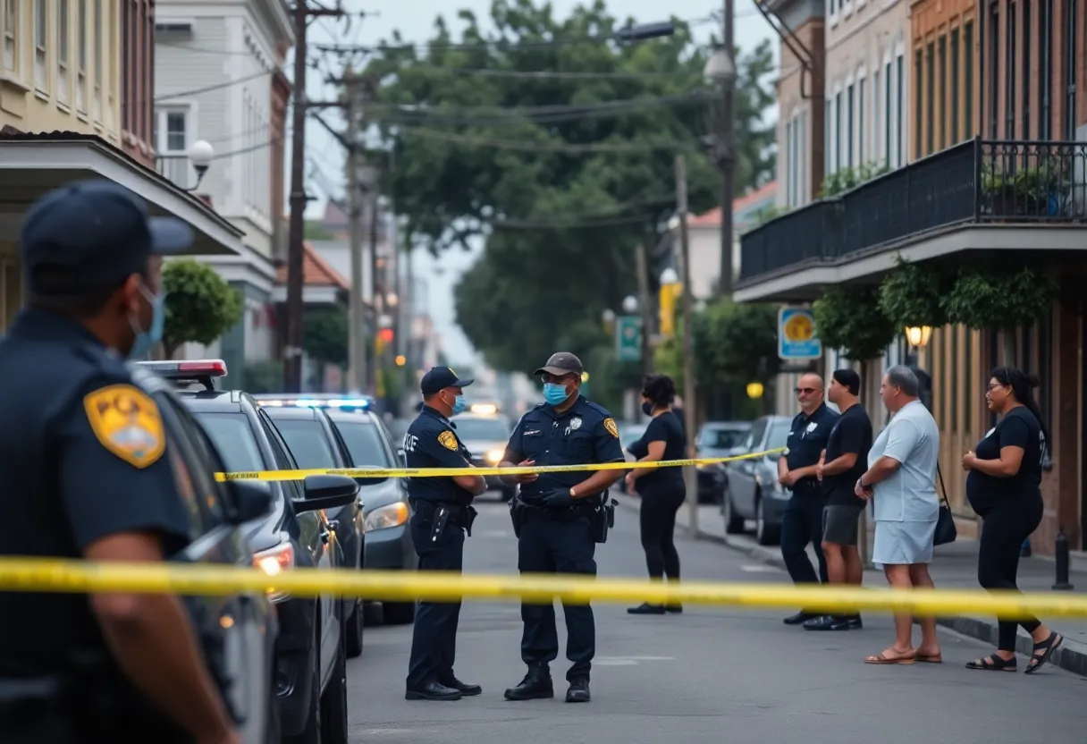 Police officers investigating a crime scene in New Orleans