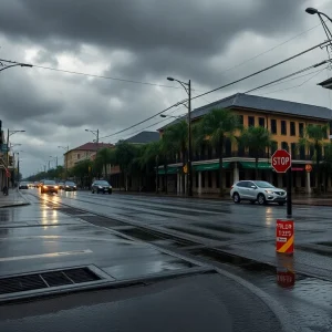 Heavy rainfall in New Orleans highlighting drainage systems.