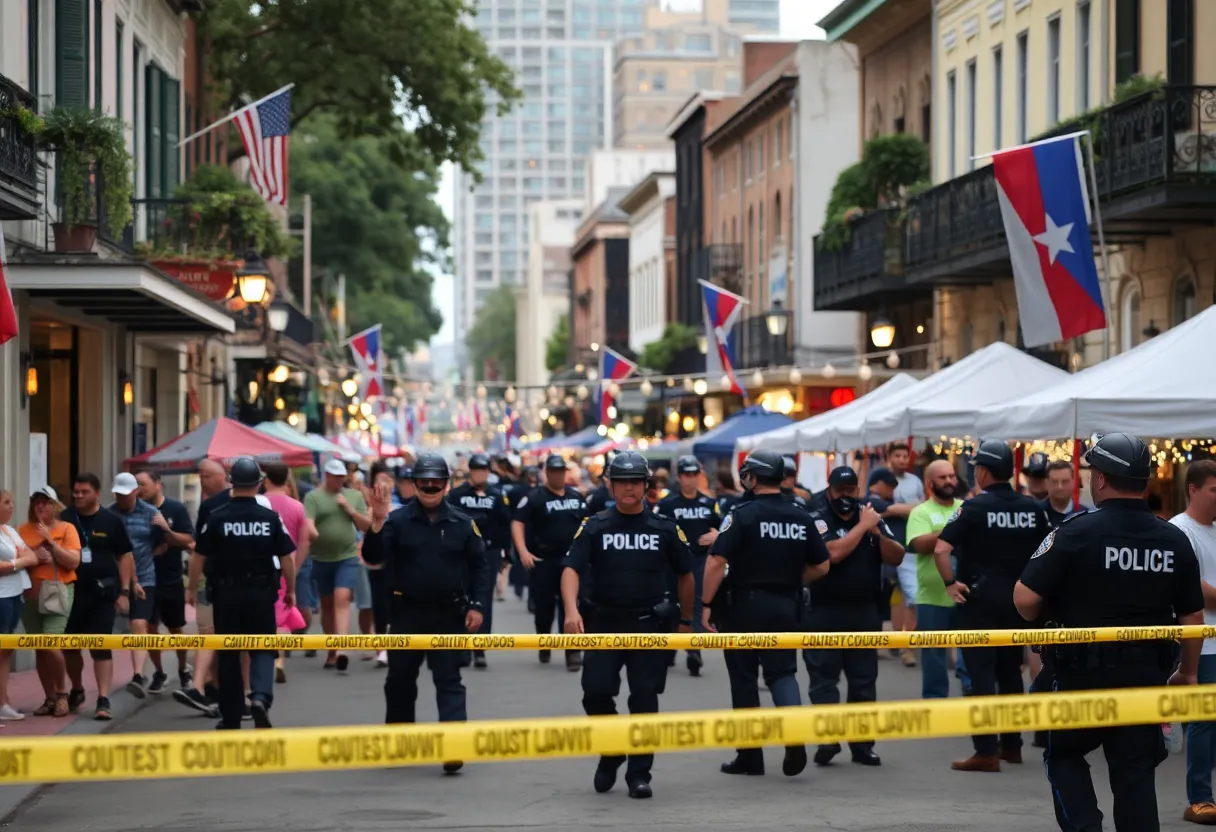 Police activity in French Quarter during a festival