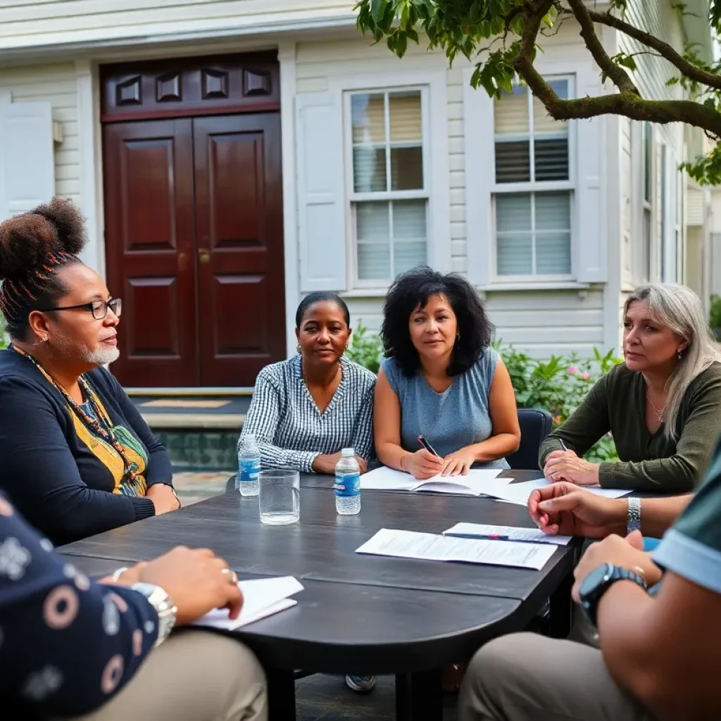 Community meeting discussing homeowner financial support in New Orleans