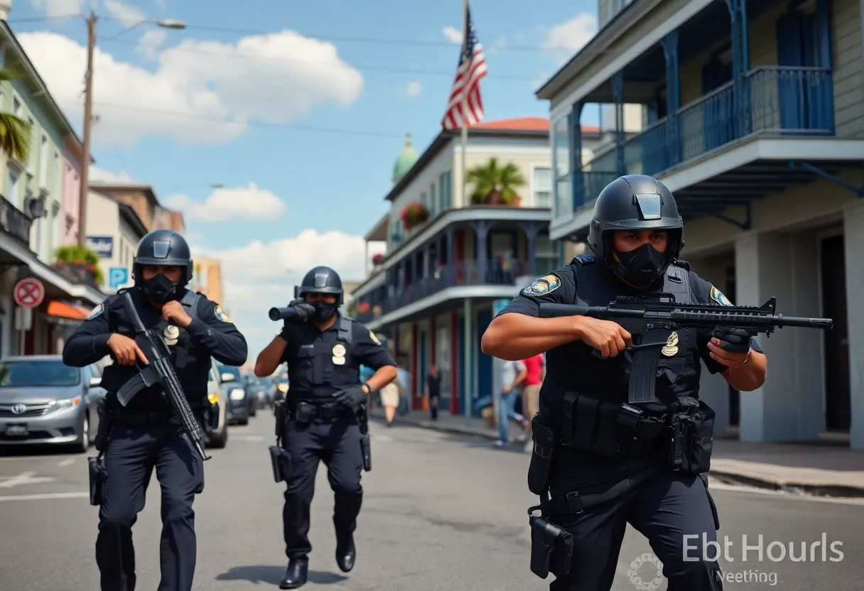 Police conducting a search in New Orleans for escaped inmates.