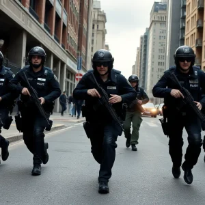 Police officers pursuing escapees in New Orleans
