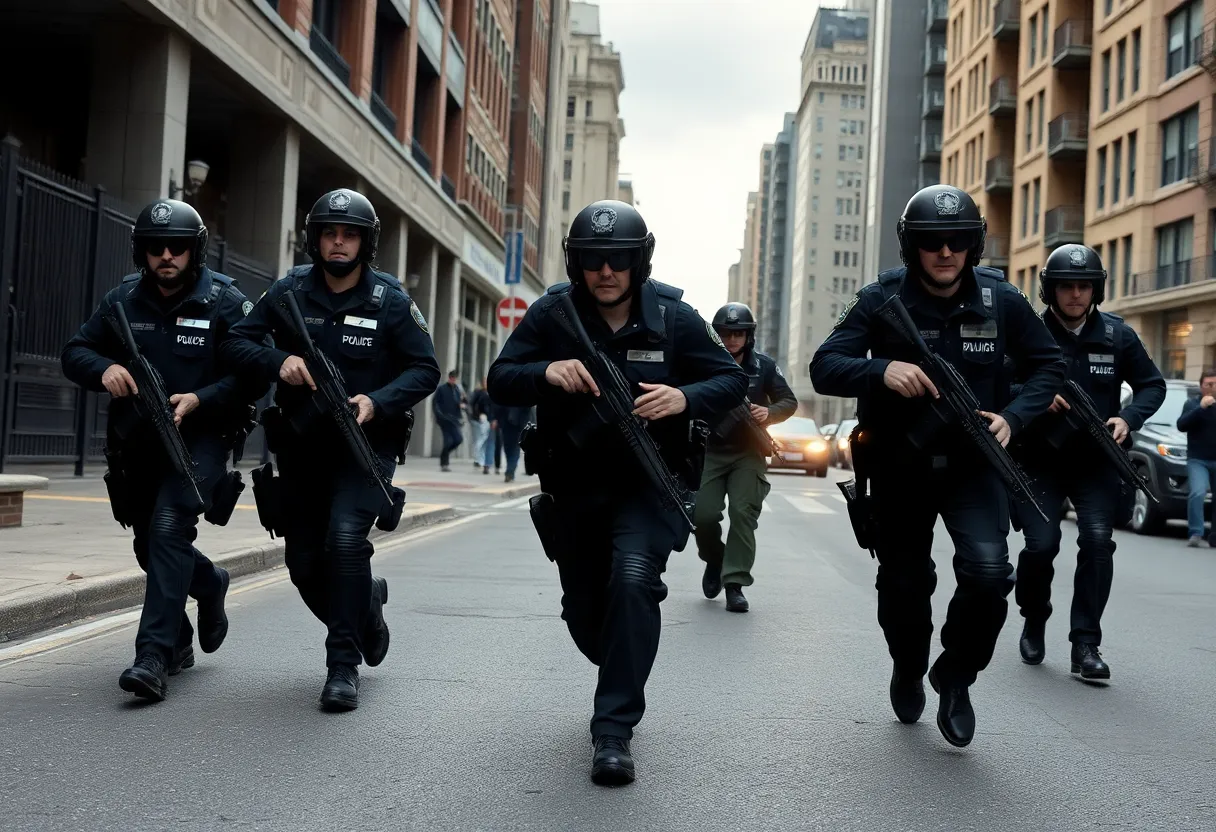 Police officers pursuing escapees in New Orleans