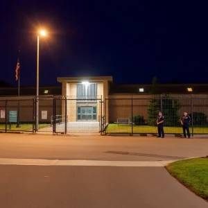 Night view of New Orleans jail facility with security issues