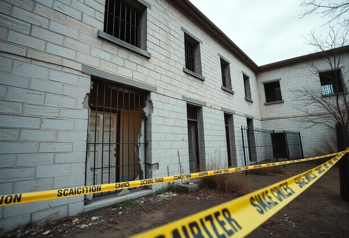 Image of a jail with security concerns highlighted by damaged infrastructure