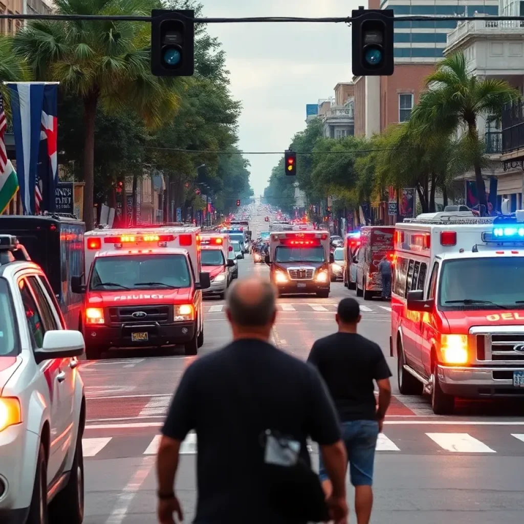 Emergency response scene at New Orleans Jazz Fest
