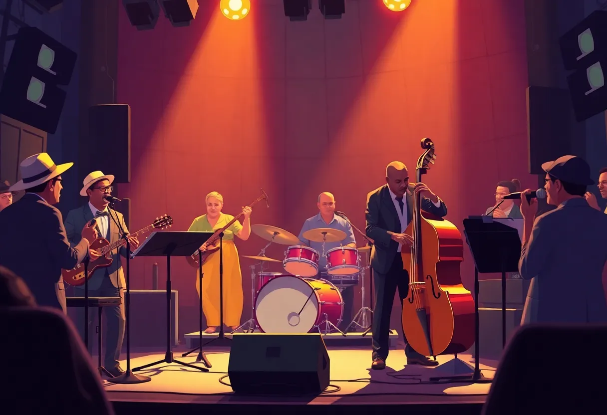 Musicians performing at the New Orleans Jazz Festival