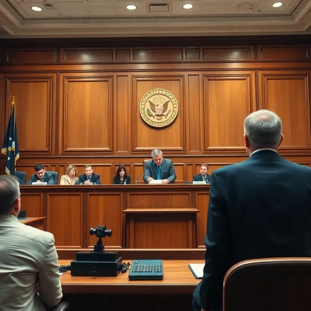 A courtroom scene depicting a murder trial in New Orleans.