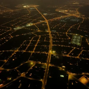 Aerial view of New Orleans showing power outages