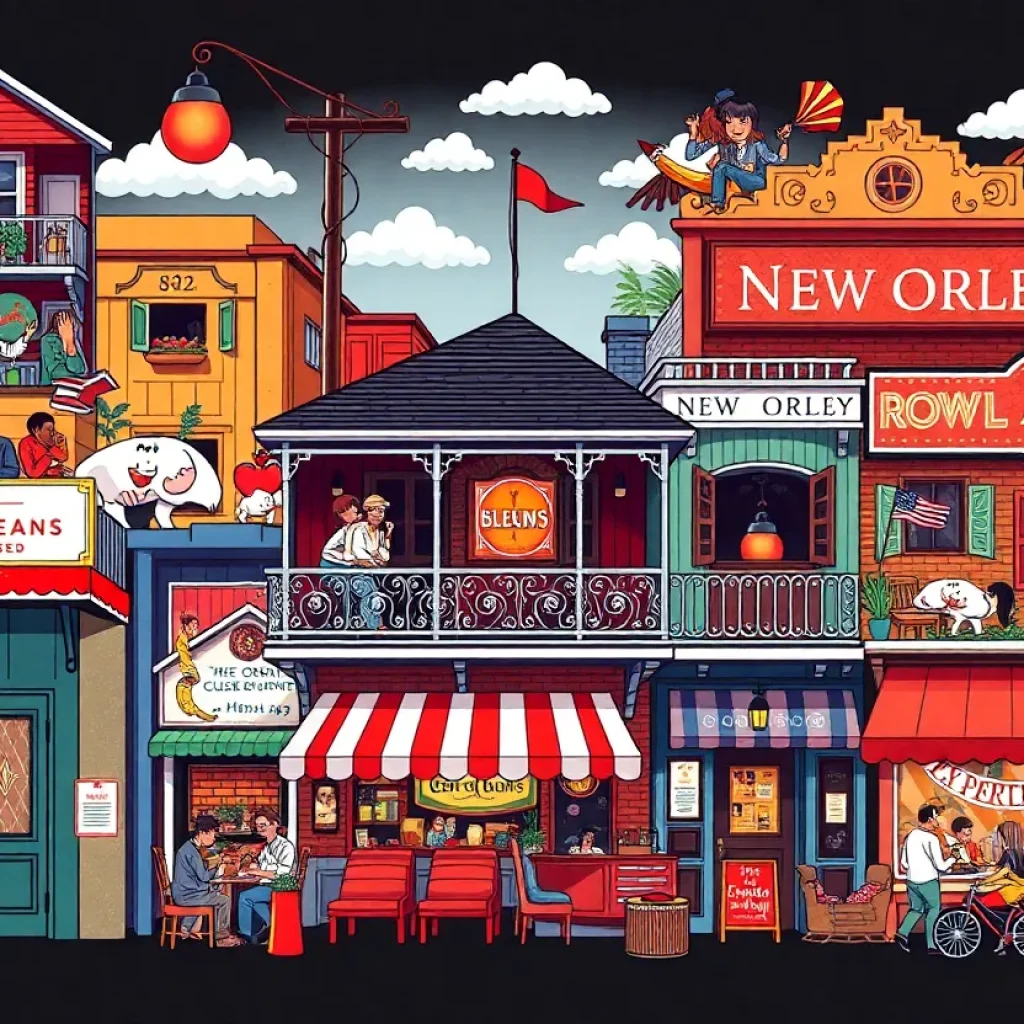 Diverse restaurants in New Orleans, some with closed signs, capturing the essence of the city's culinary culture.