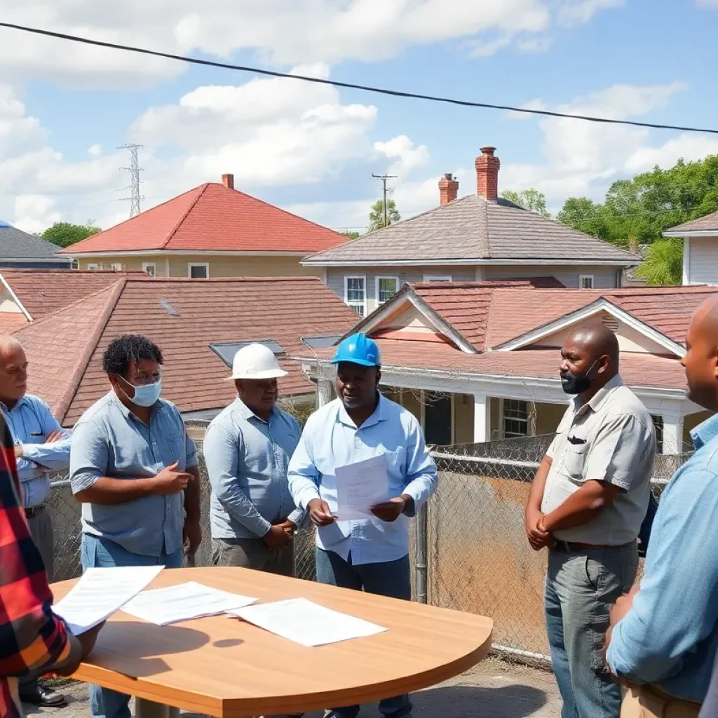 Community meeting discussing roofing regulations in New Orleans