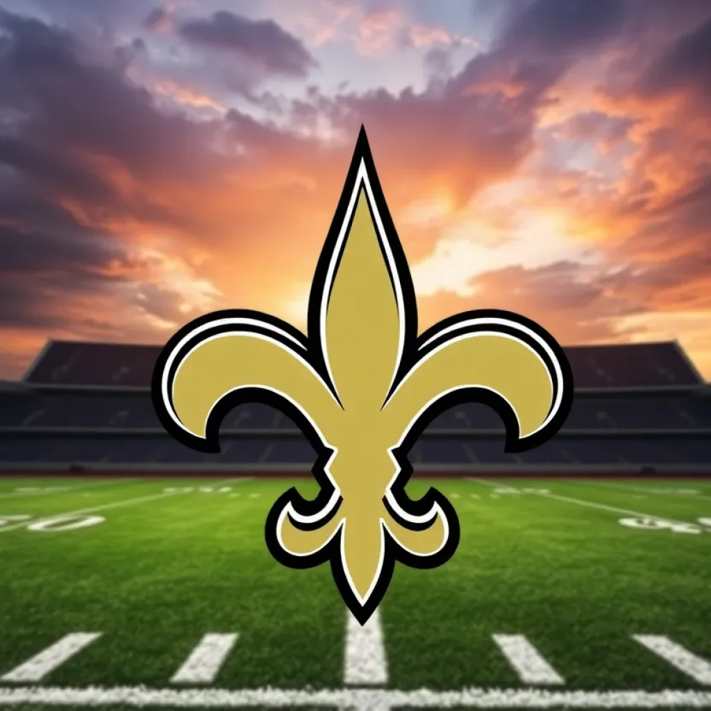 New Orleans Saints logo on a football field