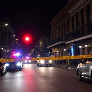 Police tape marking a shooting scene in downtown New Orleans