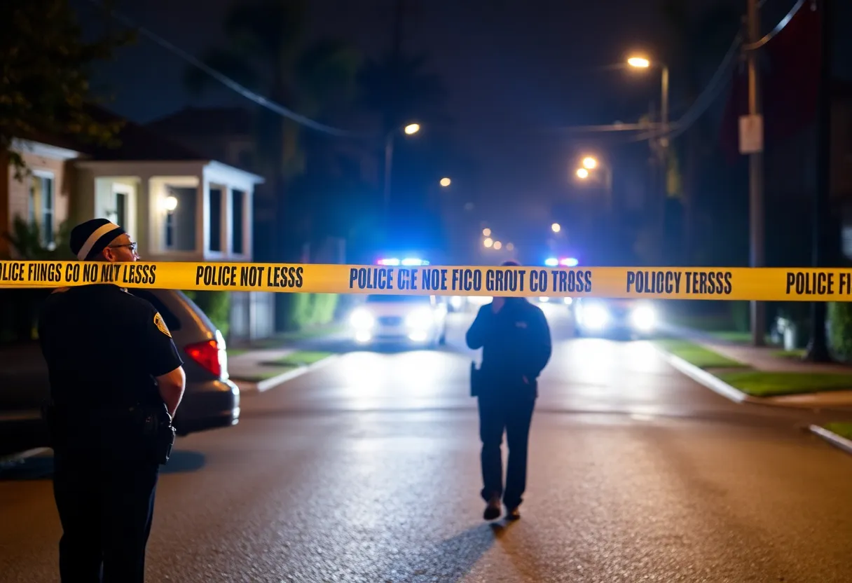 Police tape and flashing lights at a shooting incident in New Orleans