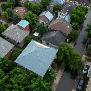 Aftermath of severe weather in New Orleans with fallen trees and flooding