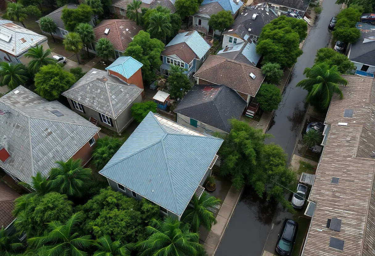 Aftermath of severe weather in New Orleans with fallen trees and flooding