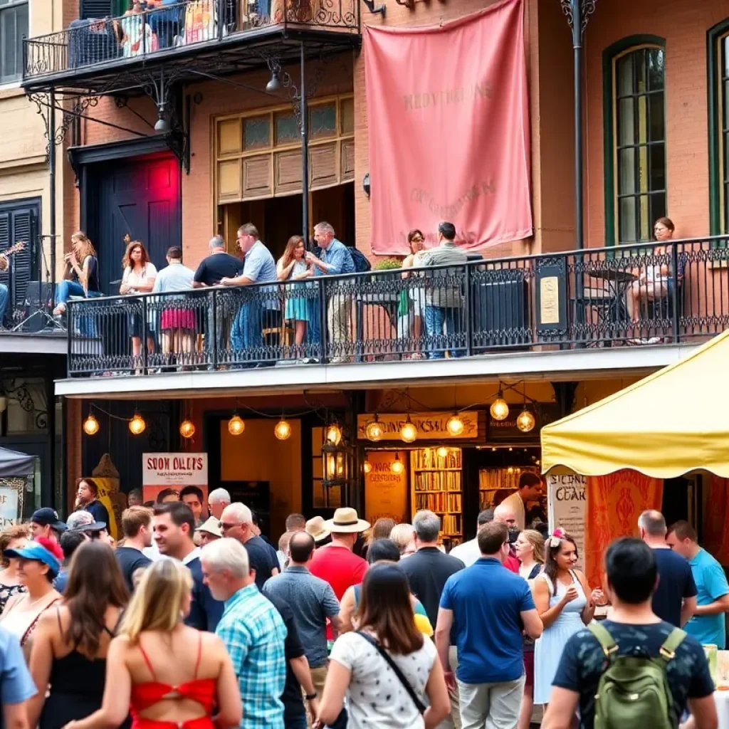 Crowd enjoying various events in New Orleans with music and food
