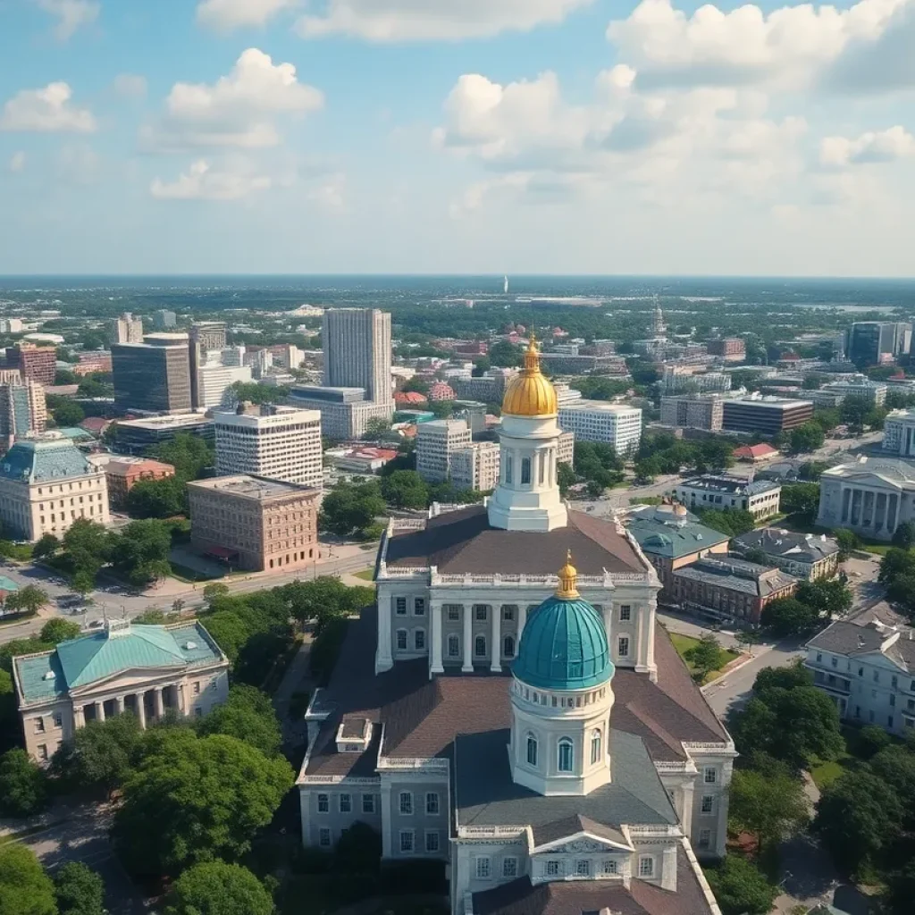 Aerial view of Orleans Parish showcasing government buildings