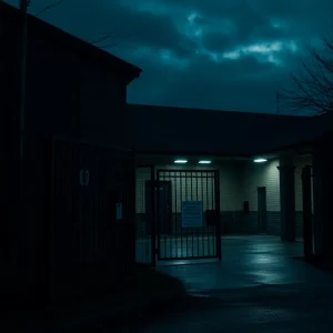 Exterior view of Orleans Parish Jail with security measures