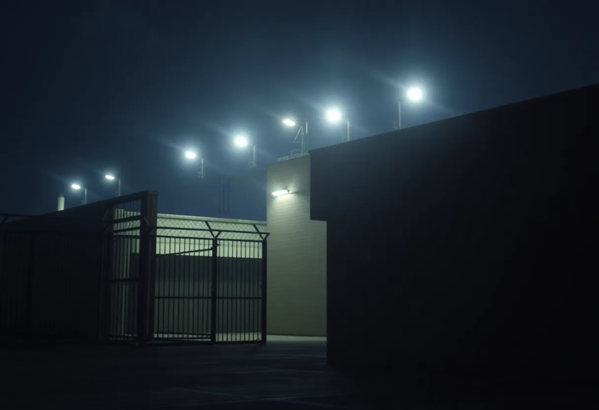 Illustration of Orleans Parish Justice Center showing prison security measures.