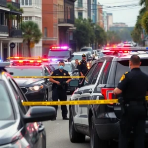 Police officers coordinate during a manhunt in New Orleans.