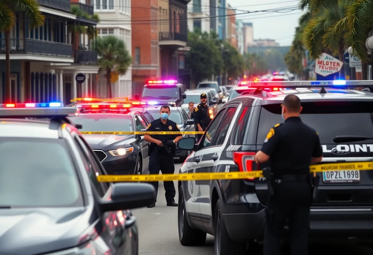 Police officers coordinate during a manhunt in New Orleans.