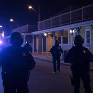 Police officers conducting a manhunt for escapees in New Orleans