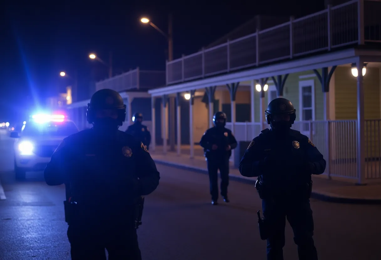 Police officers conducting a manhunt for escapees in New Orleans