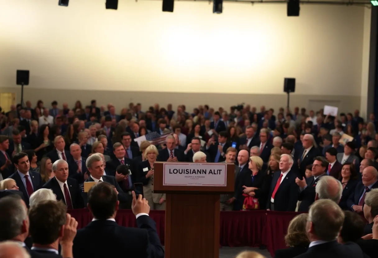Crowded political debate stage in Louisiana