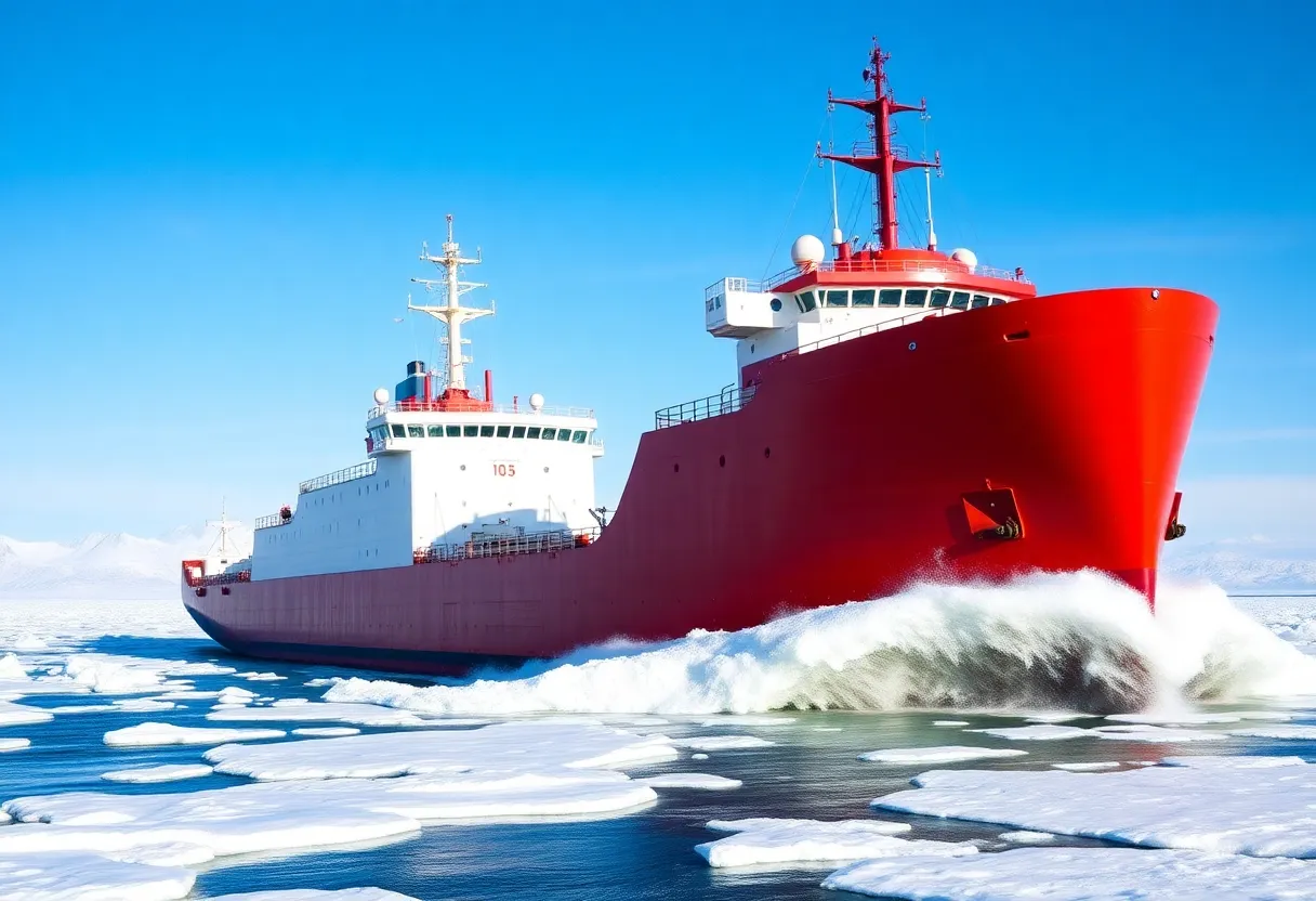 Heavy polar icebreaker USCGC Polar Sentinel in icy waters