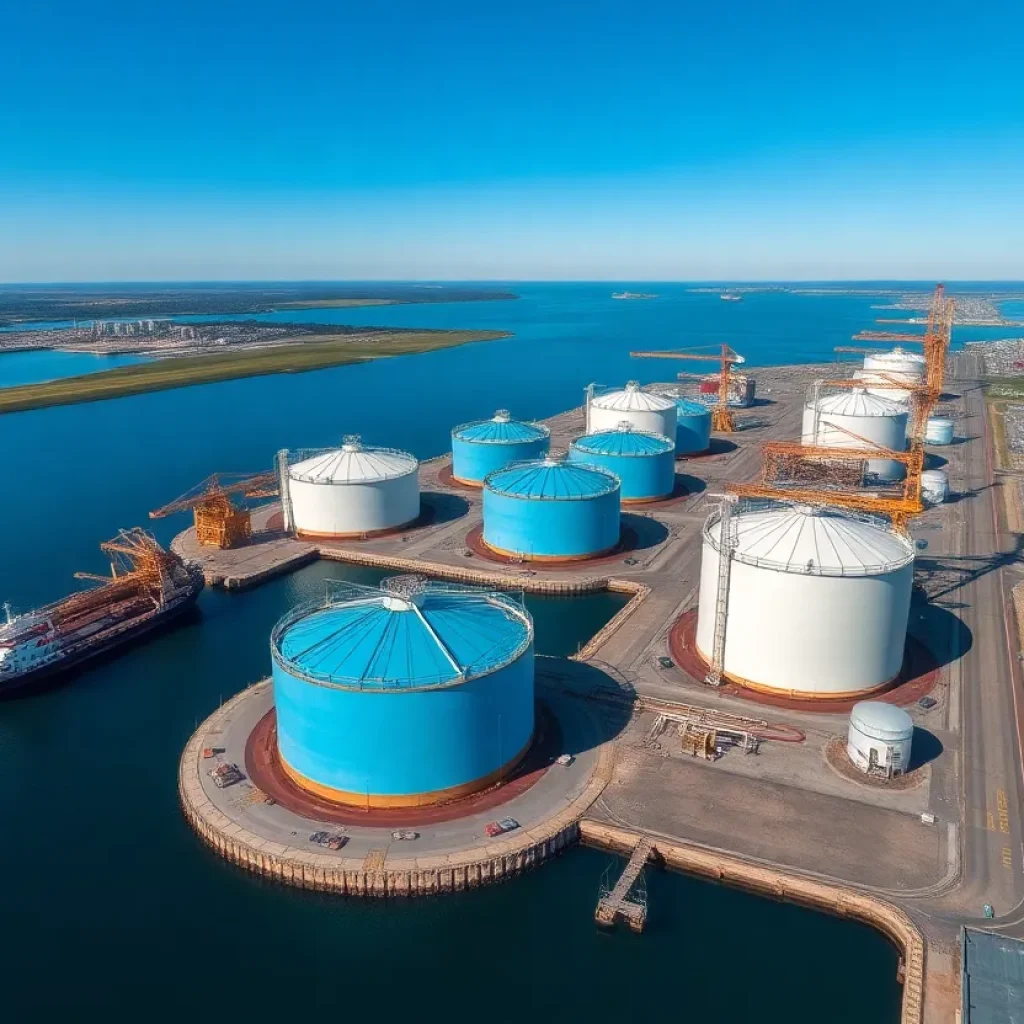 Construction site of the Woodside LNG export terminal in Louisiana
