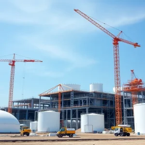 Construction of Woodside Energy's Louisiana LNG facility near the Calcasieu River.