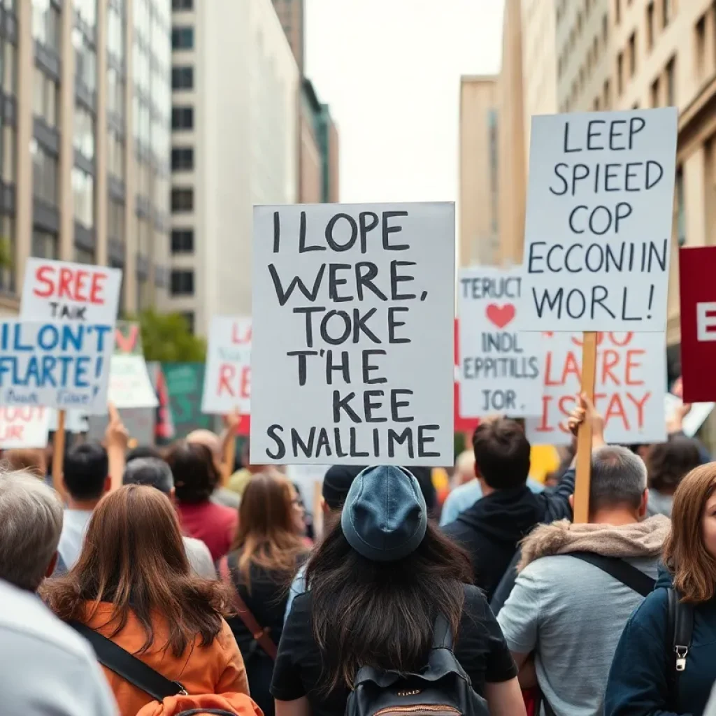 Protestors holding signs advocating for free speech and immigrant rights