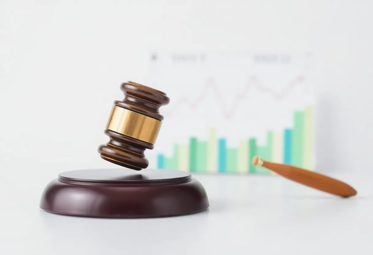 A gavel with stock market charts representing financial investigations