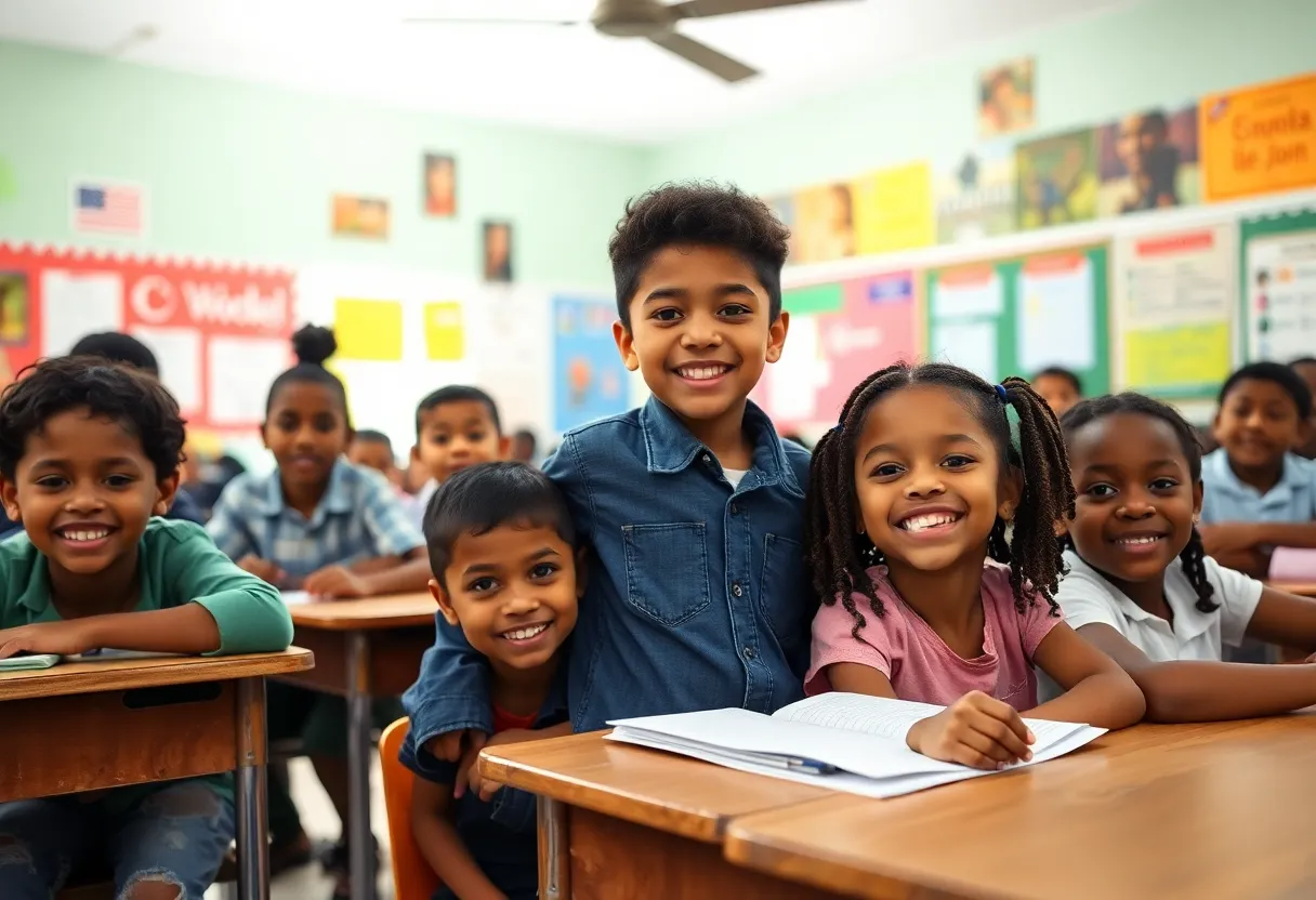 Students engaged in a bilingual classroom at a New Orleans school.