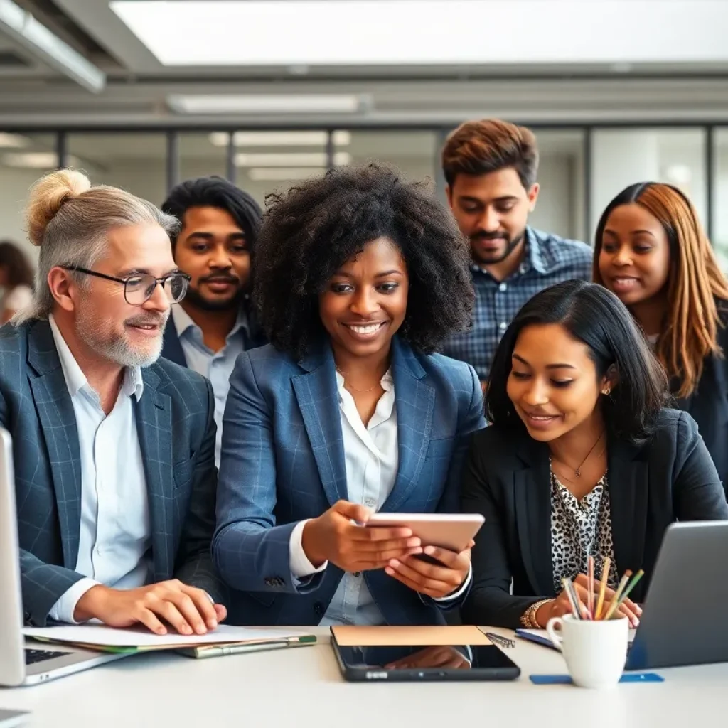 Professionals showcasing skills in a modern workplace