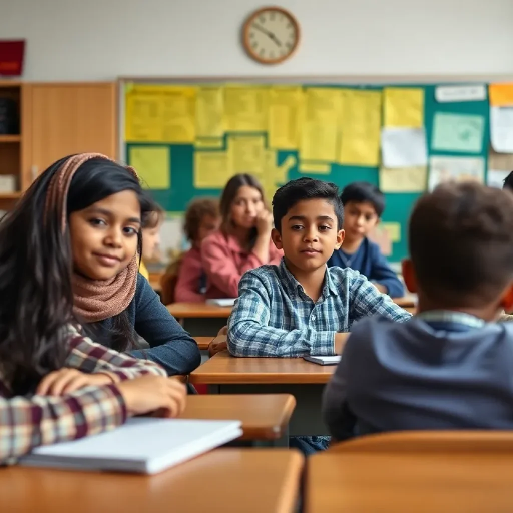Diverse classroom illustrating the importance of religious diversity and constitutional rights in education