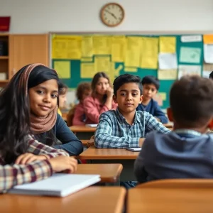 Diverse classroom illustrating the importance of religious diversity and constitutional rights in education