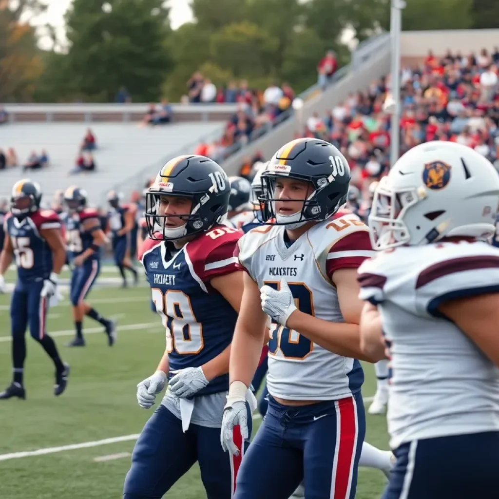 Athletes competing in a college football game.
