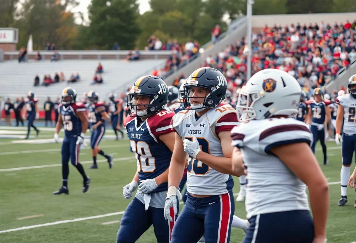 Athletes competing in a college football game.